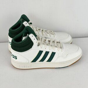 Size 10 - Men's Adidas Hoops 3.0 Mid Athletic Sneaker - White/Green